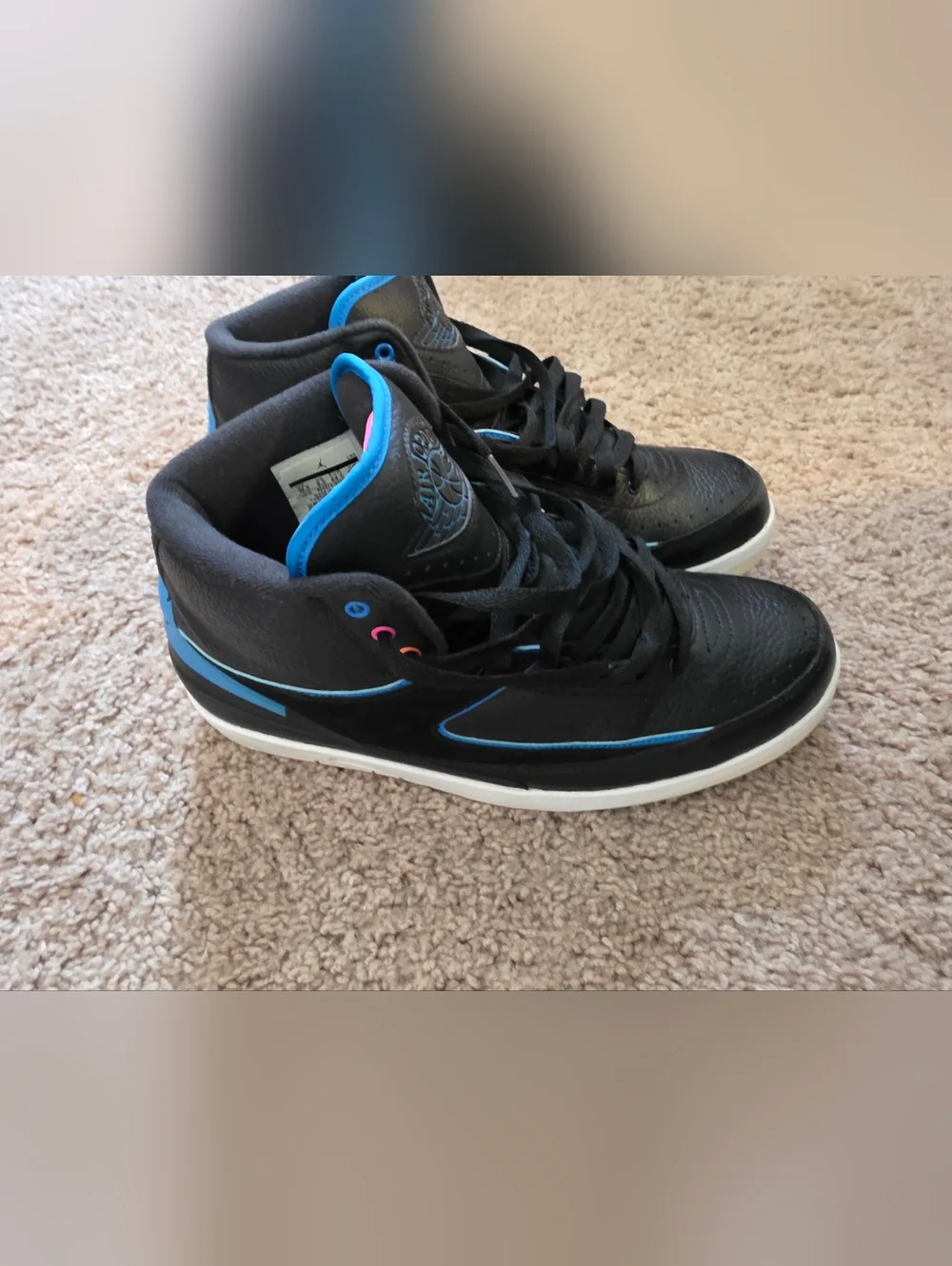 Used Men's Air Jordan Size 10.5 Black and Blue High-Top Sneakers No Box - Picture 1 of 5